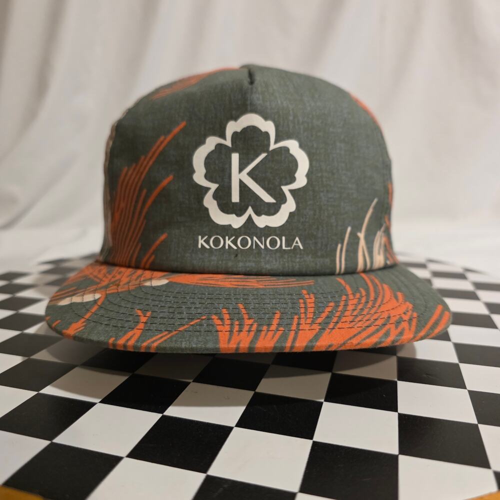 Brixton Kokonola Snapback Hat‎ Green Orange Floral Palm Print Flat Bill Cap